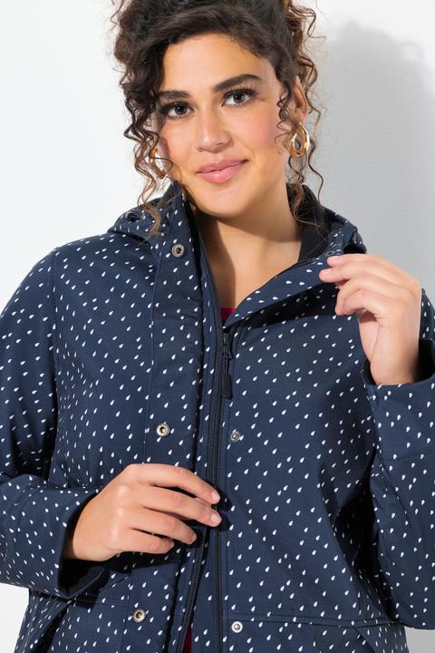 Image du produit Ulla Popken Veste longue Softshell imperméable, avec capuche, motif gouttes de pluie (46, 48)