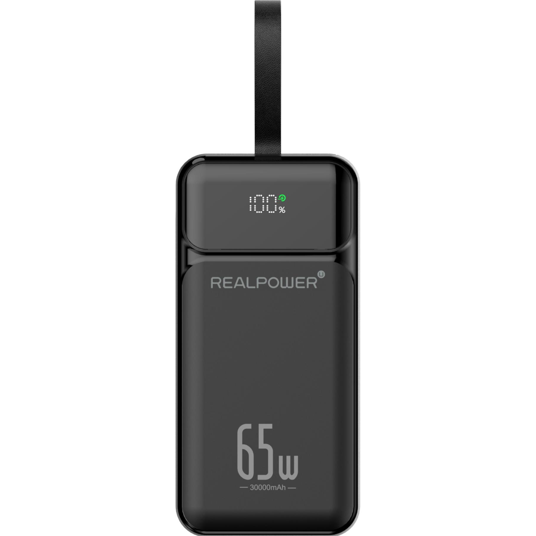 RealPower PB-27000 Pro,27.000mAh,65W,2x USB-A,2x USB-C,black (27000 mAh, 65 W), Powerbank, Nero