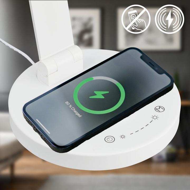 Actual product image Briloner CUMA CCT-LED table lamp, white, incl. inductive charging station (670 lm)