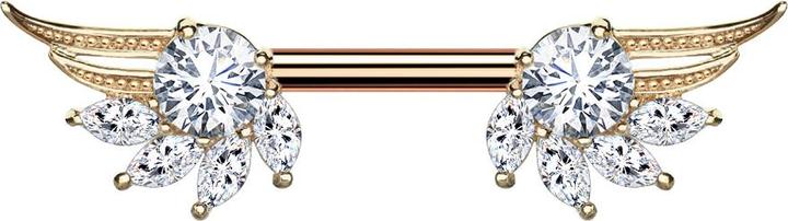 Produktbild Star Piercing Barbell rosegold Engelsflügel mit Kristall silber (Messing, Chirurgenstahl 316L)