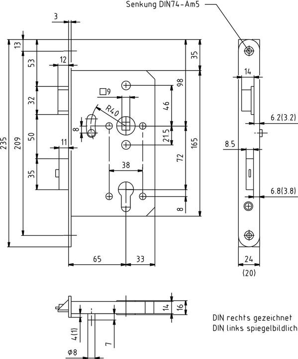 Produktbild BMH Fluchttürhauptschloss 1122, 2-flg. Funktion B/EN 179, links, DM65, Edelstahl