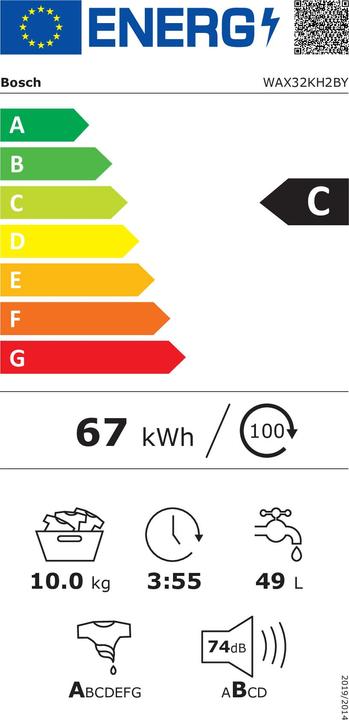 Energie-Label Bosch Hausgeräte Serie 8 WAX32KH2BY Waschmaschine Frontlader C (10 kg, Links)