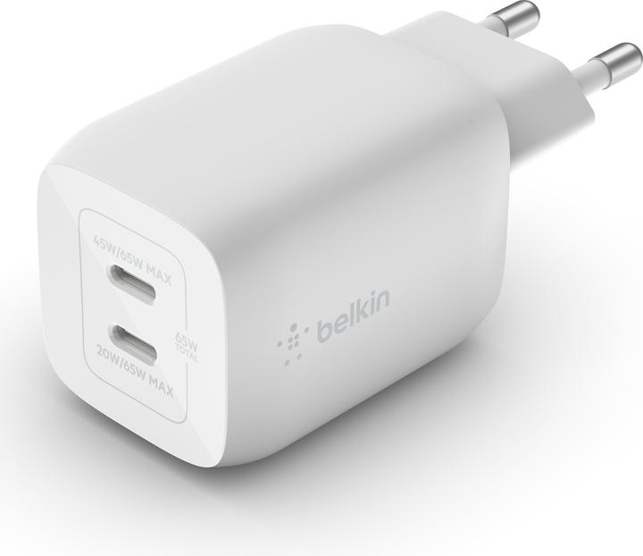 Actual product image Belkin Dual USB-C GaN Ladegerät mit Power Deliver und PPS Technologie inkl. 2 Meter USB-C Kabel (65 W)