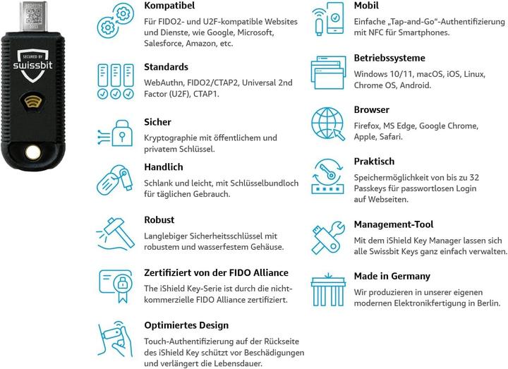 Immagine prodotto Swissbit iShield Key Pro USB-C/NFC Security Retailverpackung