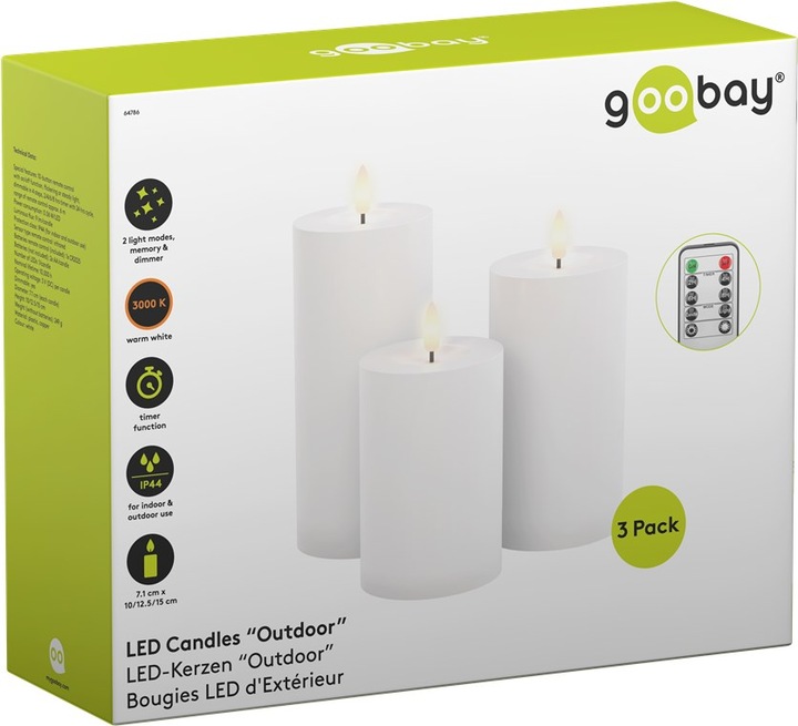 Image du produit Goobay Lot de 3 bougies LED "Outdoor (3 x)
