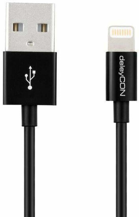 Actual product image deleyCON Lightning USB cable 2m, black (2 m, USB 2.0)
