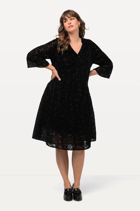 Image du produit Ulla Popken Robe midi en velours dévoré, décolleté en V et manches 3/4 (46, 48)