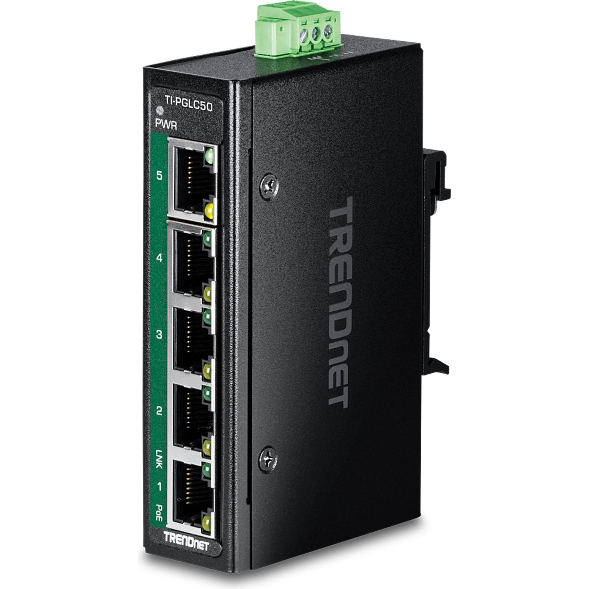 Trendnet 5 Porte Industriali Gigabit Poe+ (5 porte), Switch di rete, Nero