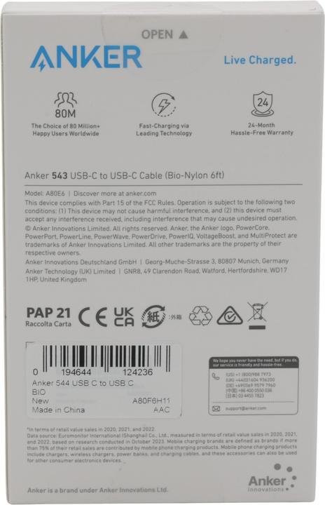 Image du produit Anker USB C – USB C (1.80 m, USB 2.0, 140 W)