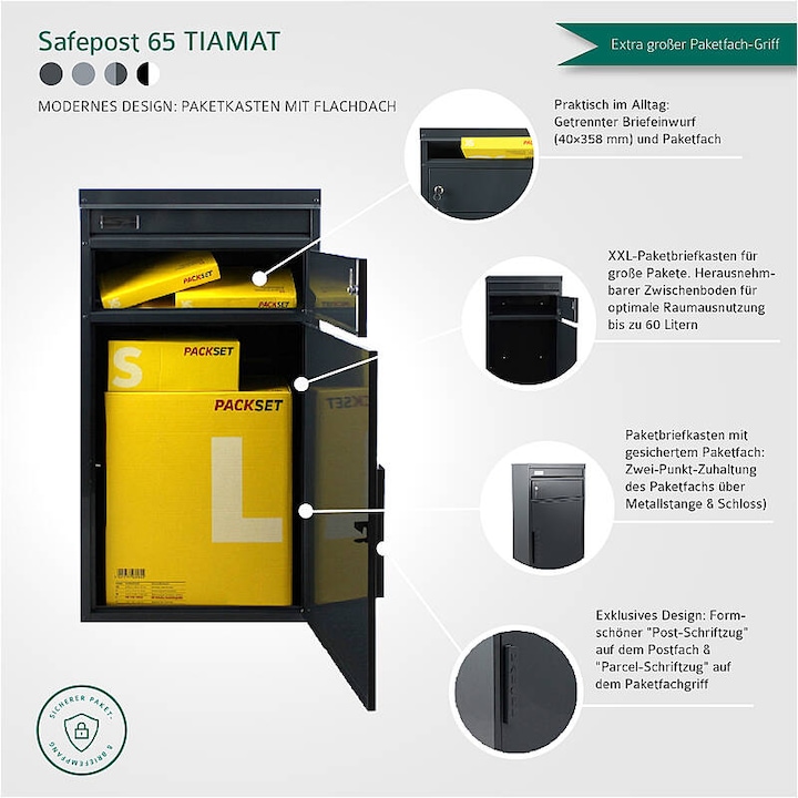 Actual product image SafePost 65 TIAMAT parcel box silver-grey + 2 lockers
