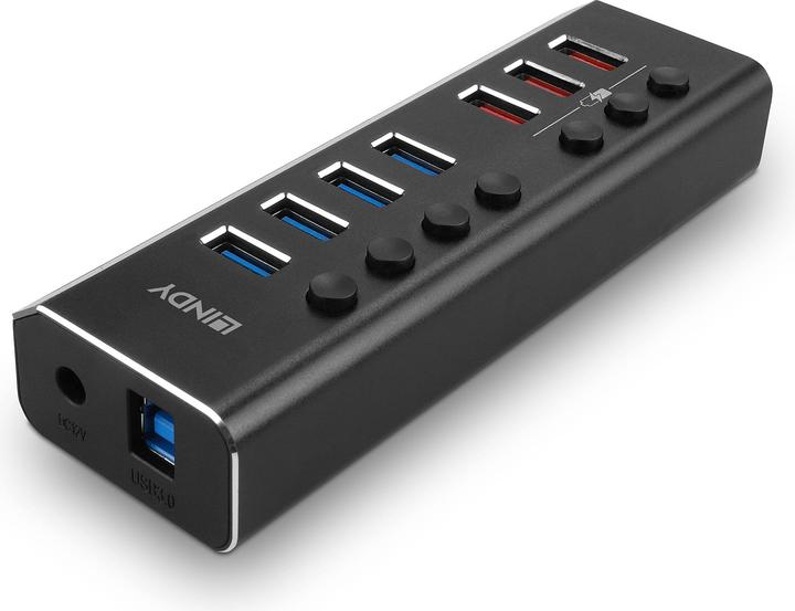 Produktbild Lindy 4 Port USB 3.0 Hub mit 3 Schnelladeports Anschluss von bis zu 4 USB-Geräten und zusätzliche Schnelll (USB-B, 8 Ports)