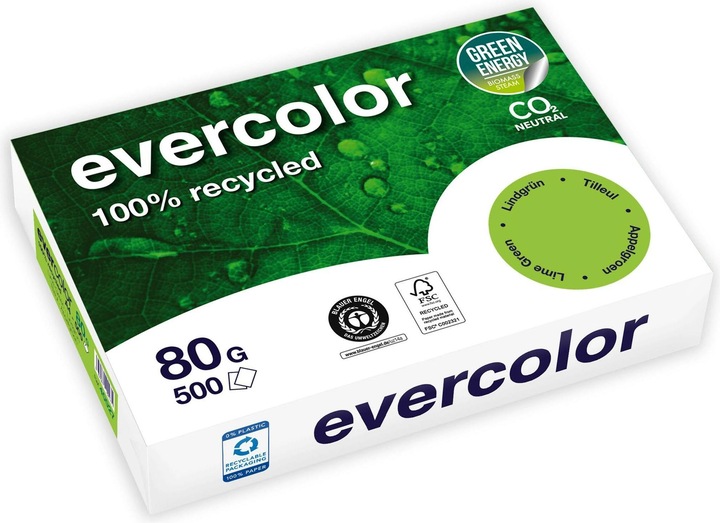 Immagine prodotto Clairefontaine Carta riciclata Evercolor verde lime DIN A4 80 g/mq 500 fogli (80 g/m², 500 x, A4)