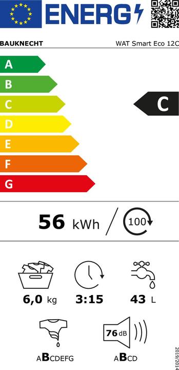 Energie-Label Bauknecht WAT Smart Eco 12C (6 kg, Oben)