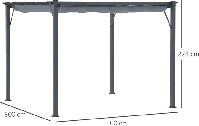 Immagine prodotto Swisshandel24 Padiglione a pergola con tetto scorrevole in alluminio grigio antracite+grigio scuro 3x3x2,23 m (300 cm, 300 cm)