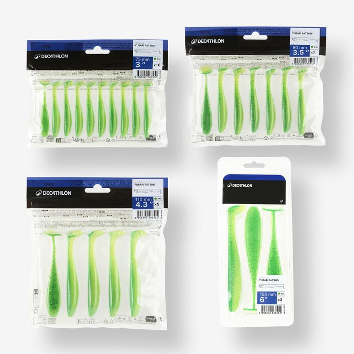 Image du produit Caperlan Leurre souple pêche YUBARI FAT SHAD avec Attractant Vert Fluo (15 cm)