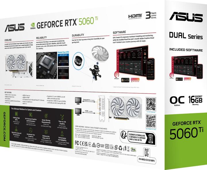 Productafbeelding ASUS DUAL-RTX5060TI-O16G-WHITE 16GB GDDR7 HDMI DP (16 GB)