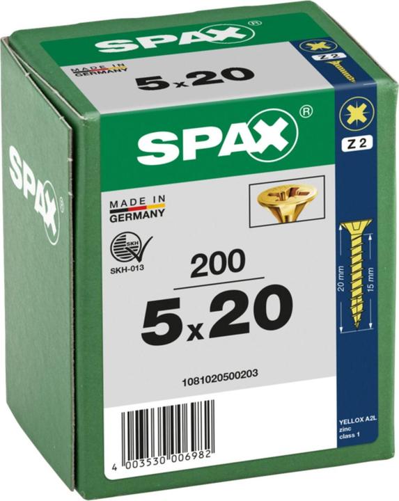 Produktbild Spax Senkmultikopf Kreuzschlitz Z2 Vollgewinde Yellox (200 Schrauben pro Stück)