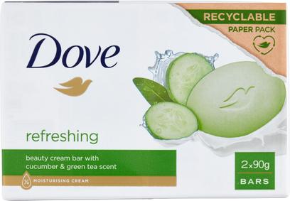 Actual product image Dove Refreshing Beauty Cream Bar With Cucumber And Green Tea Scent - 2 X 90 Grams (Liquid soap)
