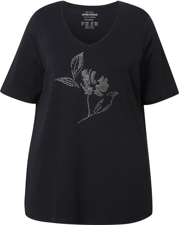 Immagine prodotto Ulla Popken T-shirt in cotone Pima con brillantini, scollo a V e mezze maniche (58)