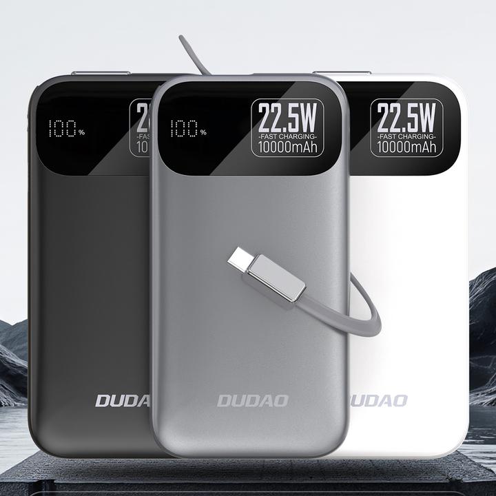 Actual product image Dudao K31 10000 mAh 22,5 W PD Powerbank mit integriertem Kabel - Grau (10000 mAh, 22.50 W, 38.50 Wh)