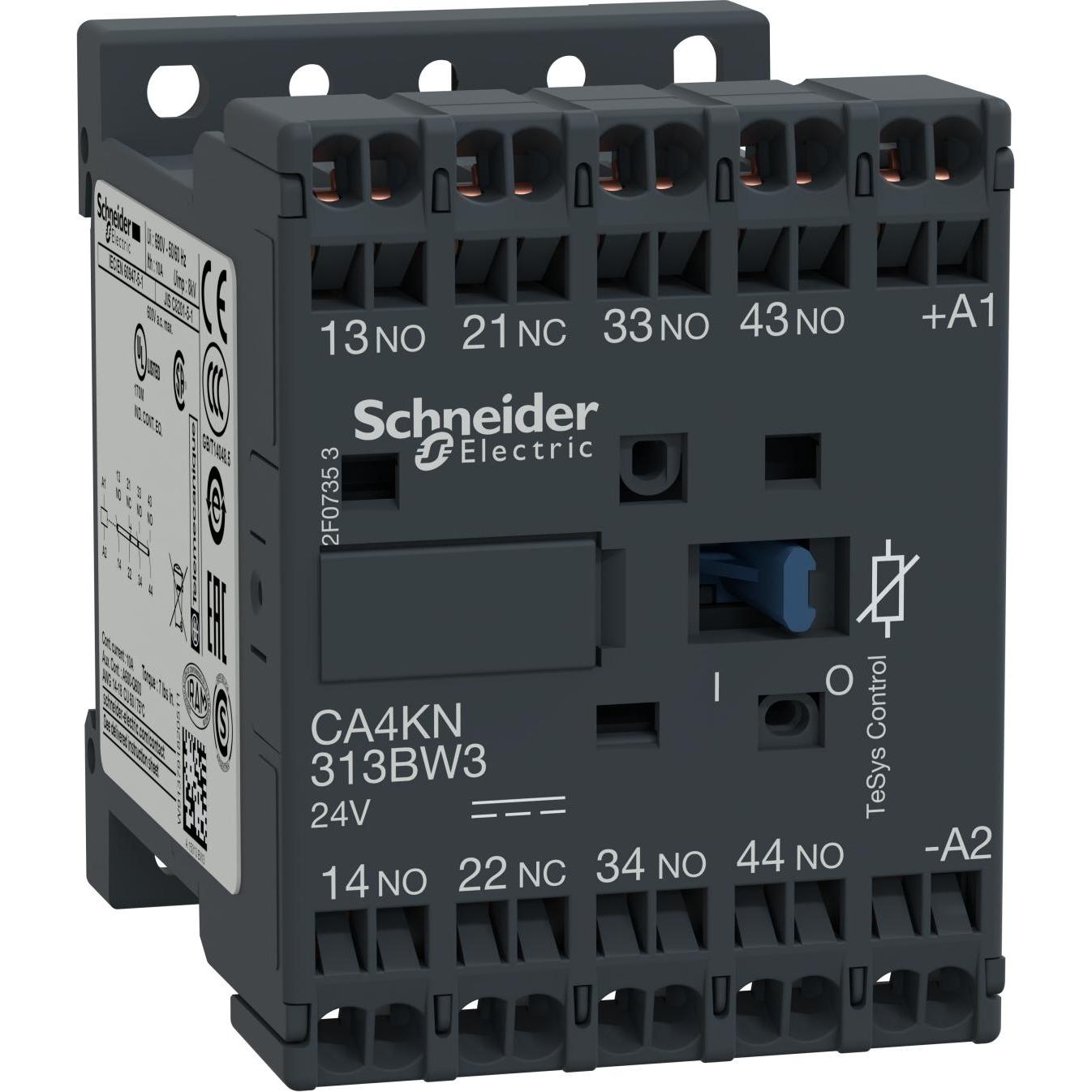 Schneider Electric Contattore ausiliario, 3S+1NC, 24V DC, 1,8W CA4KN313BW3, Relais