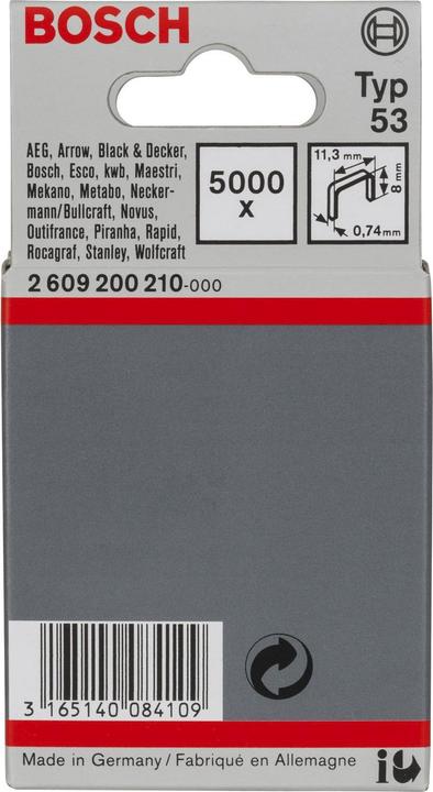 Actual product image Bosch Professional Zubehör Fine wire staple type 53, 11.4 x 0.74 x 8 mm, 5000-pack