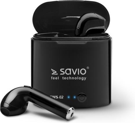Actual product image Savio TWS-02 Wireless Bluetooth Headphones Black (No noise cancellation, 2 h, Wireless)