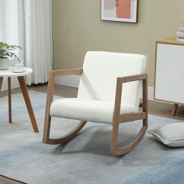 Produktbild Swisshandel24 Schaukelstuhl mit Holzrahmen gepolstert Relax Stuhl Wohnzimmersessel Lounge mit gepolsterter Sitzflä