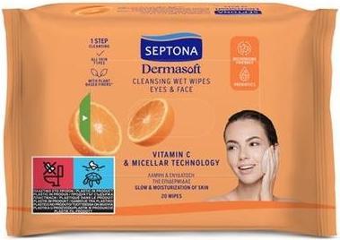 Immagine prodotto Septona Dermasoft Vitamin C & Micellar Technology Makeup Remover Wipes, 20 Pieces (Salviette detergenti per il viso)