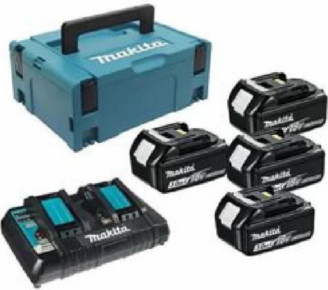 1x MAKPAC TYPE 2 systeembehuizing, 4x Makita BL1830B oplaadbare accu, 1x Makita DC18RD lader