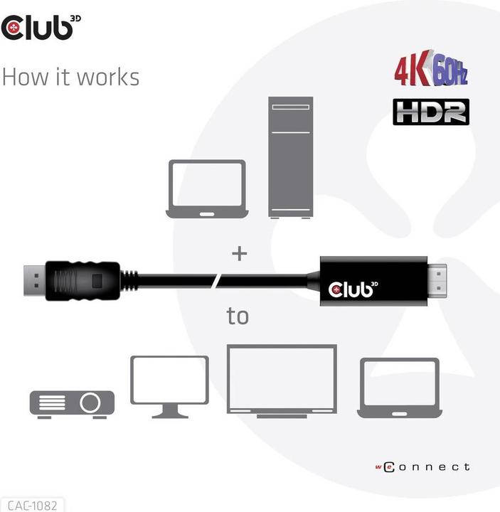 Produktbild Club 3D DisplayPort — HDMI (Typ A) (2 m, DisplayPort, HDMI)