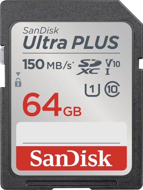 Immagine prodotto SANDISK SDXC UHS-I Ultra PLUS (Class 10, Video Class (64 GB, SDXC, U1, UHS-I)