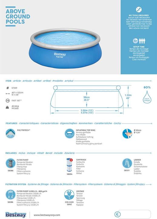 Produktbild Bestway Fast Set Pool Set 457x122cm (457 x 122 cm)