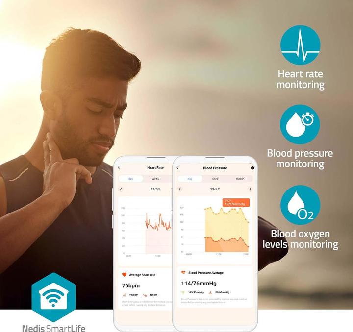 Actual product image Nedis SmartLife watch | LCD | IP68 | Maximum operating time: 14400 min | Android™ / IOS | Black (41 mm)