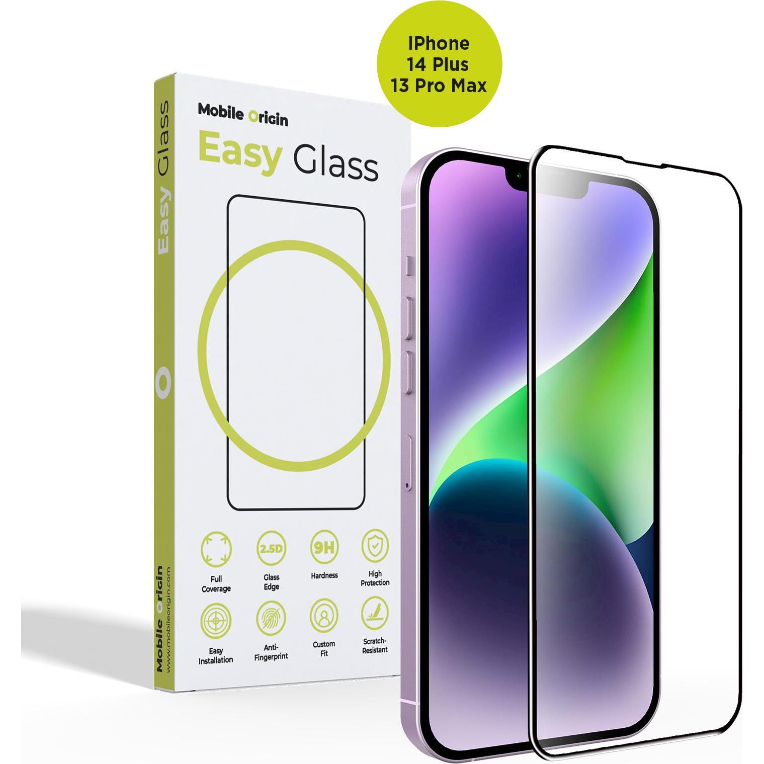 Mobile Origin EasyGlass per Apple iPhone 14 Plus/ 13 P (Apple iPhone 13 Pro Max, Apple iPhone 14 Plus), Pellicola protettiva smartphone