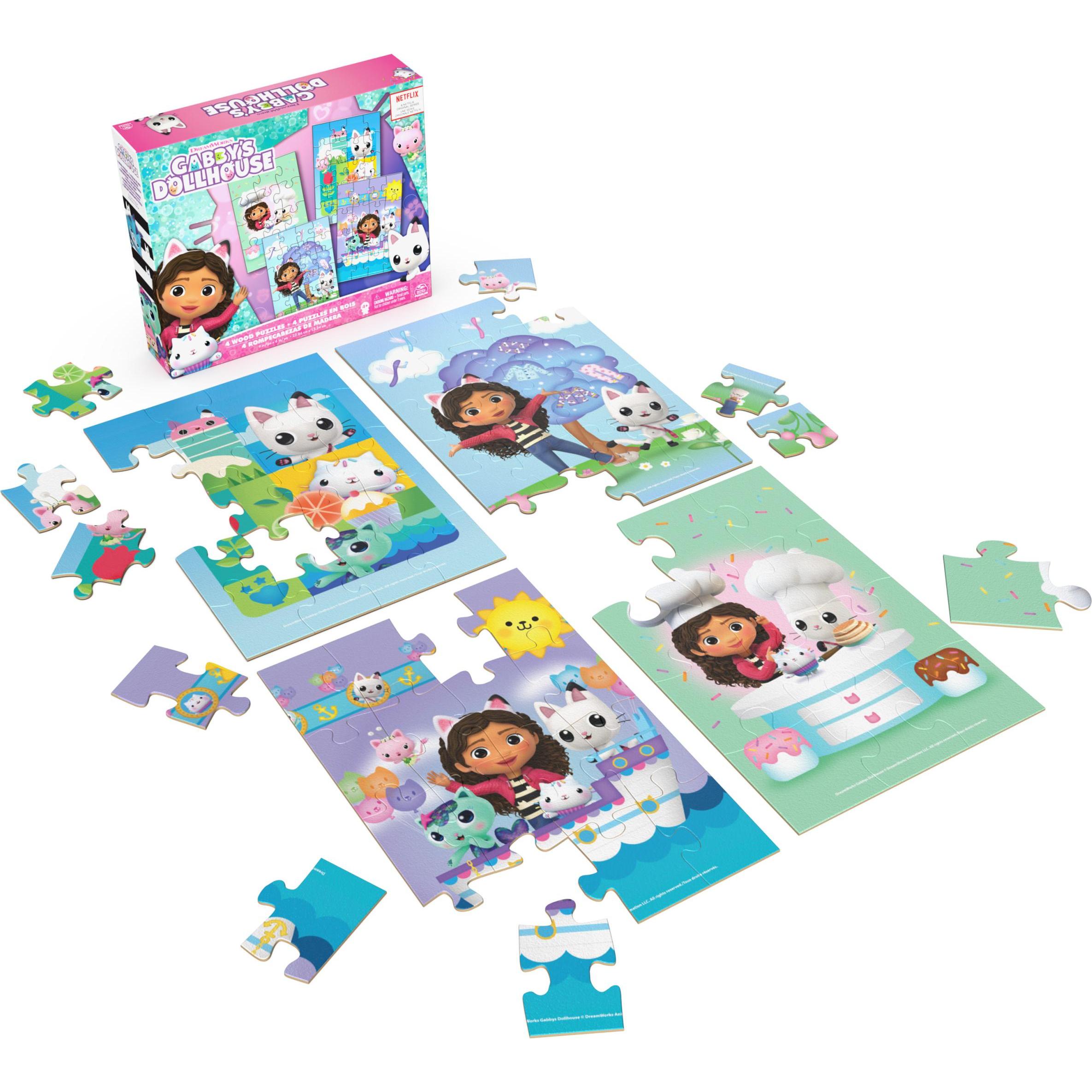Spin Master Gabby's Dollhouse, 4 puzzle in legno da 12, 16, 20, 24 pezzi, puzzle per bambini e bambini in età pr (12 pezzi)