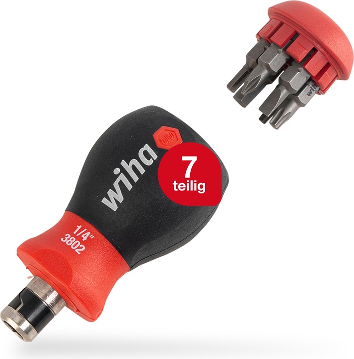 Productafbeelding Wiha Schroevendraaier met Bit Magazine Stubby (Schroeven met sleufkop, Inbus, Torx (TX), Kruisvormig PZ, Phillipps kruissleuf (PH))