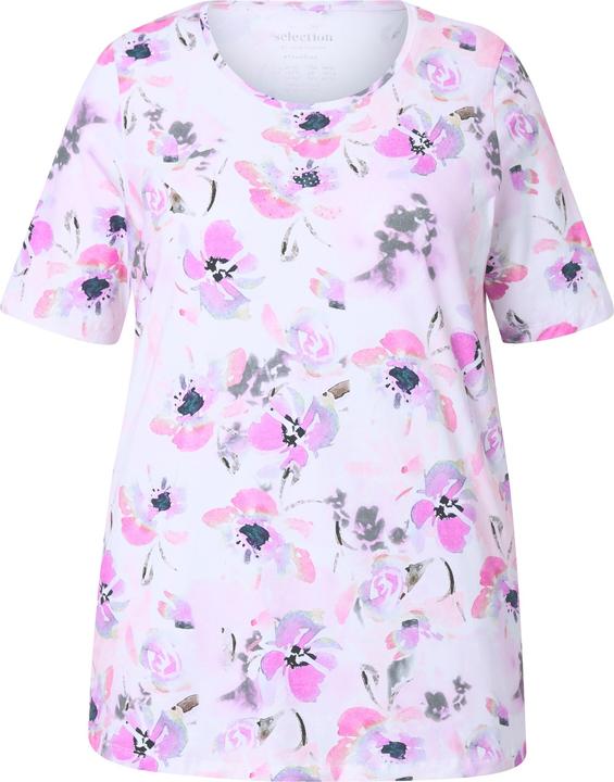 Immagine prodotto Ulla Popken T-shirt dal taglio svasato in cotone Pima con fiori, scollo a girocollo e mezze maniche (42, 44)