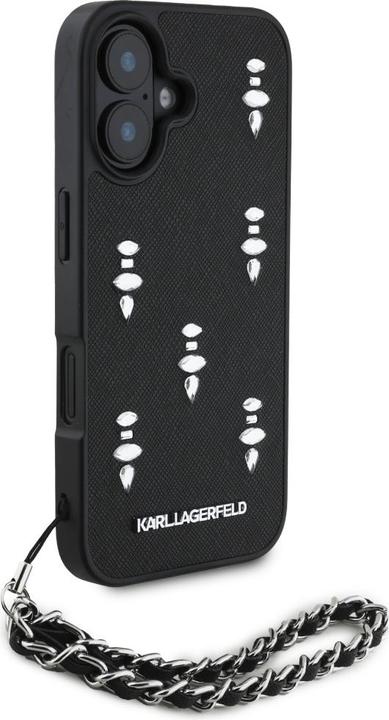 Actual product image Karl Lagerfeld Case Saffiano Crystals w/Chain for iPhone 16 black (Apple iPhone 16)