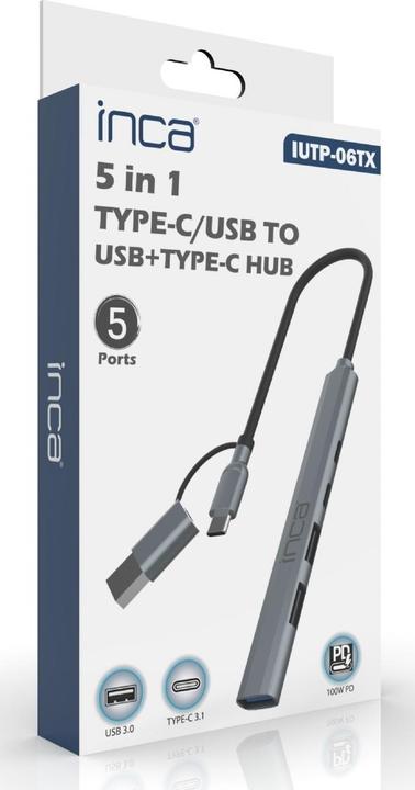 Actual product image Inca Adapter IUTP-06TX USB C/A USB 3.0/2.0 + Typ-C, 100W (USB-A, USB-C, 5 ports)
