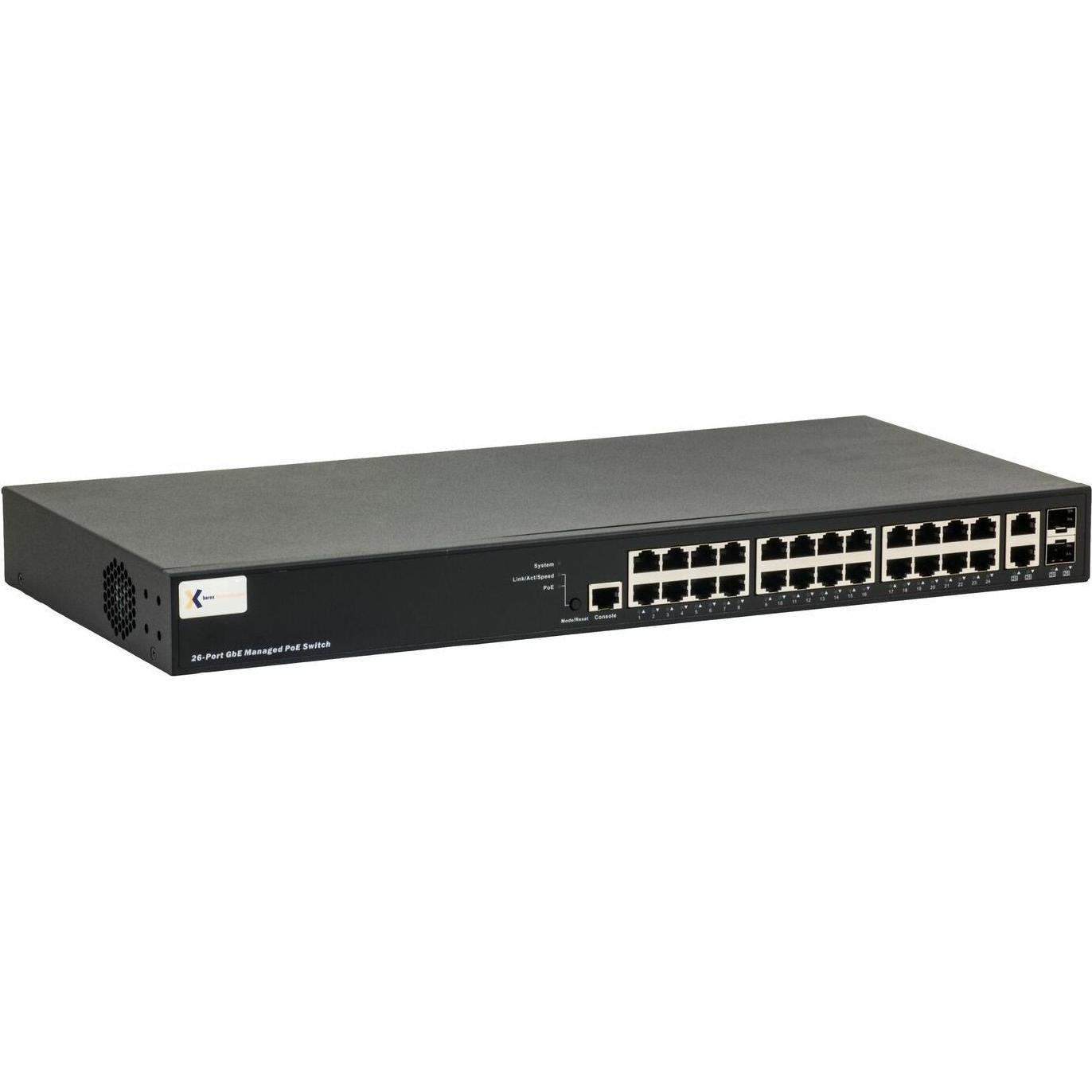 Barox 24+2 Port Giga PoE+ 19"" Switch (24 Ports), Netzwerk Switch, Schwarz