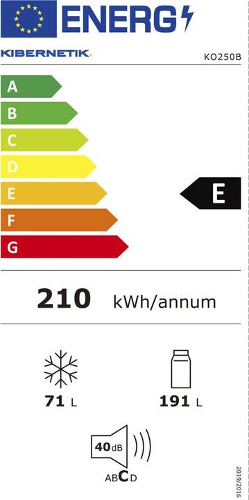 Energy Label Kibernetik Kühl-Gefrierkombination KO250B (E) schwarz (262 l)