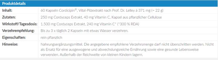 Nutritional values and ingredients Gamu Vital mushroom extract capsule (60 Piece, Capsules, 40 g)