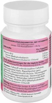 Valeurs nutritives et ingrédients BjökoVit Comprimés à mâcher de vitamine B12 pour enfants (120 pièce(s), Cachets, 39.70 g)