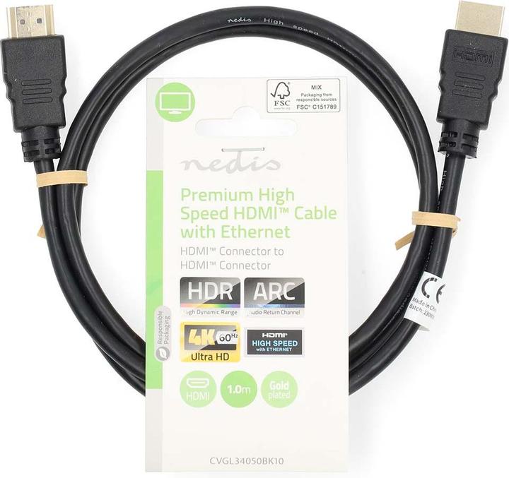 Actual product image Nedis Premium High Speed HDMI ™ Cable with Ethernet | HDMI™ Plug | HDMI™ Plug | 4K@60Hz | 18 (1 m, HDMI, 2.0b)