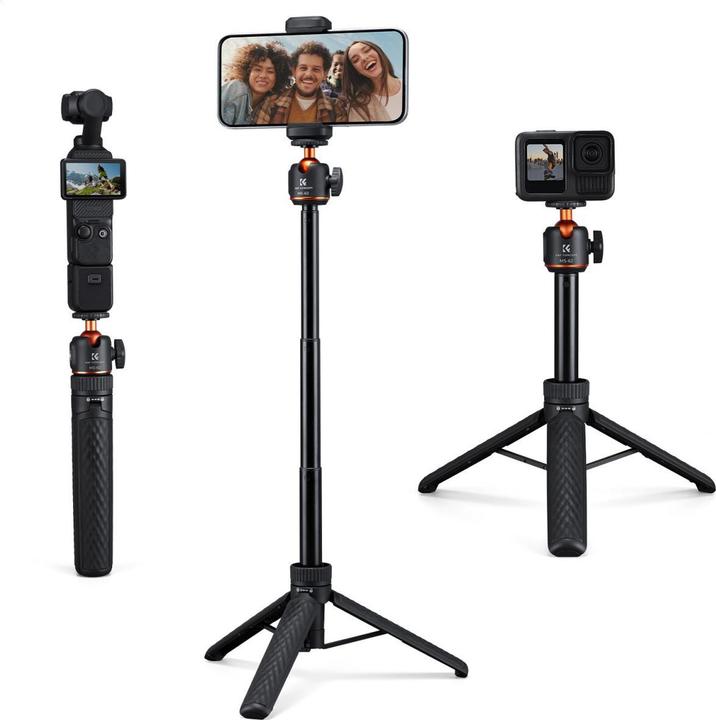 Image du produit K&F Concept MS-62 65cm Selfie Stick (Mid Size), Phone Holder, Action Cam. Adapter, 1/4"-20 Screw