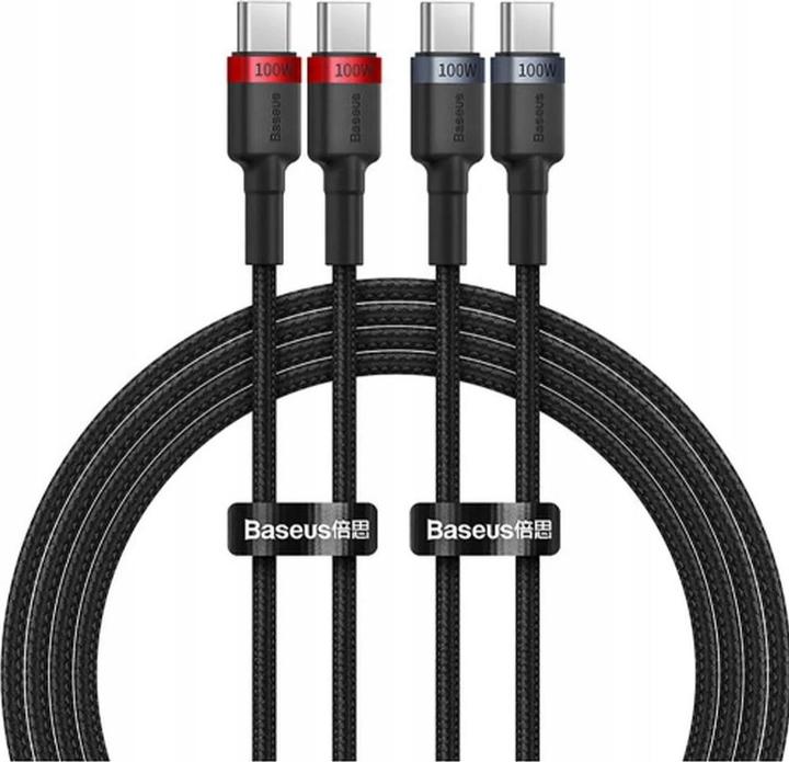 Actual product image Baseus Cafule USB-C / USB-C cable 100W 1 m - red-black and black-gray (2 pcs.) (1 m, USB 2.0, 100 W)