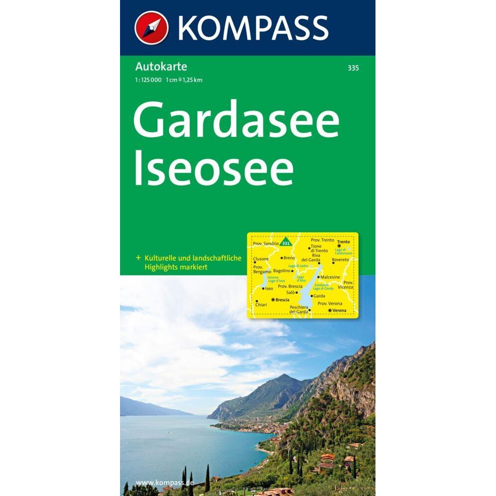 KOMPASS Autokarte Gardasee, Iseosee 1:125.000. Lago di Garda, Lago d' Iseo, Landkarte