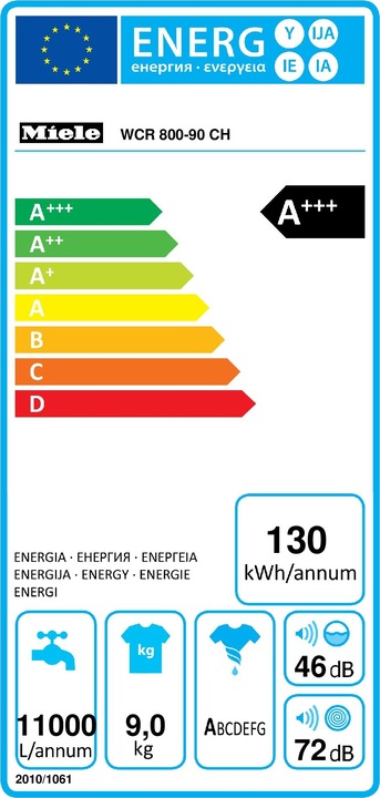 Energy Label Miele WCR 800-90 CH (9 kg, Right, CH plug)