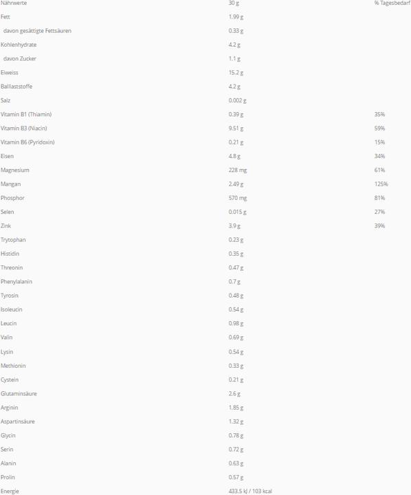 Nährwerte und Zutaten B'Onaturis Pflanzliche Proteine Pulver (1 Stück, Pulver, 300 g)